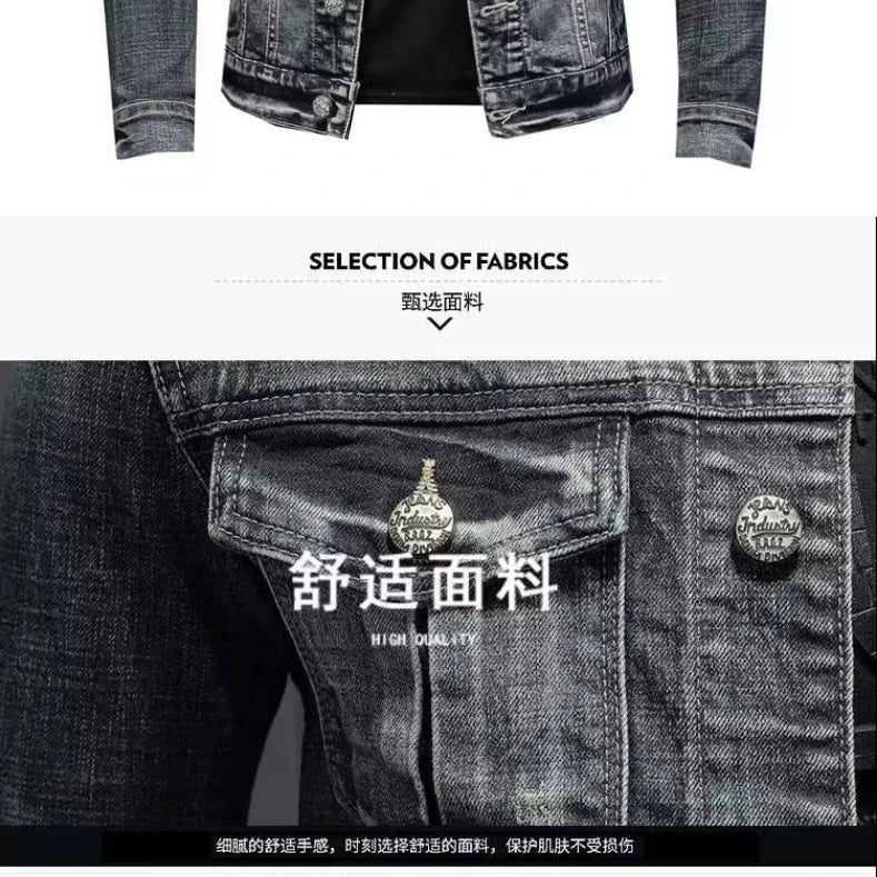 Men's Vintage Denim Jacket High Street Trend Loose Street Riding Biker Clothing Handsome Casual Buttoned Lapel Men's Clothing - ZOOMNSTORE