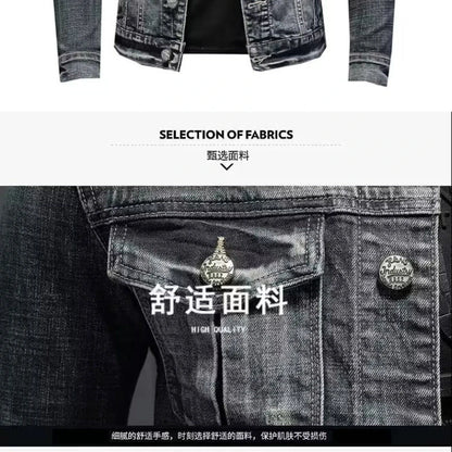 Men's Vintage Denim Jacket High Street Trend Loose Street Riding Biker Clothing Handsome Casual Buttoned Lapel Men's Clothing - ZOOMNSTORE