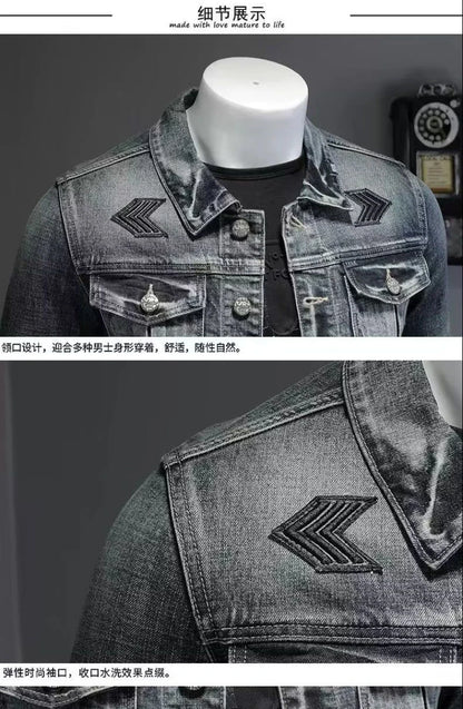 Men's Vintage Denim Jacket High Street Trend Loose Street Riding Biker Clothing Handsome Casual Buttoned Lapel Men's Clothing - ZOOMNSTORE