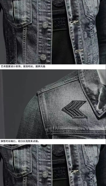 Men's Vintage Denim Jacket High Street Trend Loose Street Riding Biker Clothing Handsome Casual Buttoned Lapel Men's Clothing - ZOOMNSTORE