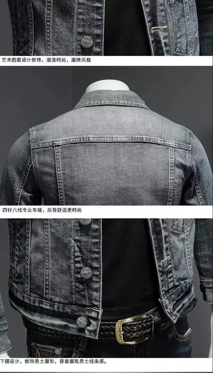 Men's Vintage Denim Jacket High Street Trend Loose Street Riding Biker Clothing Handsome Casual Buttoned Lapel Men's Clothing - ZOOMNSTORE