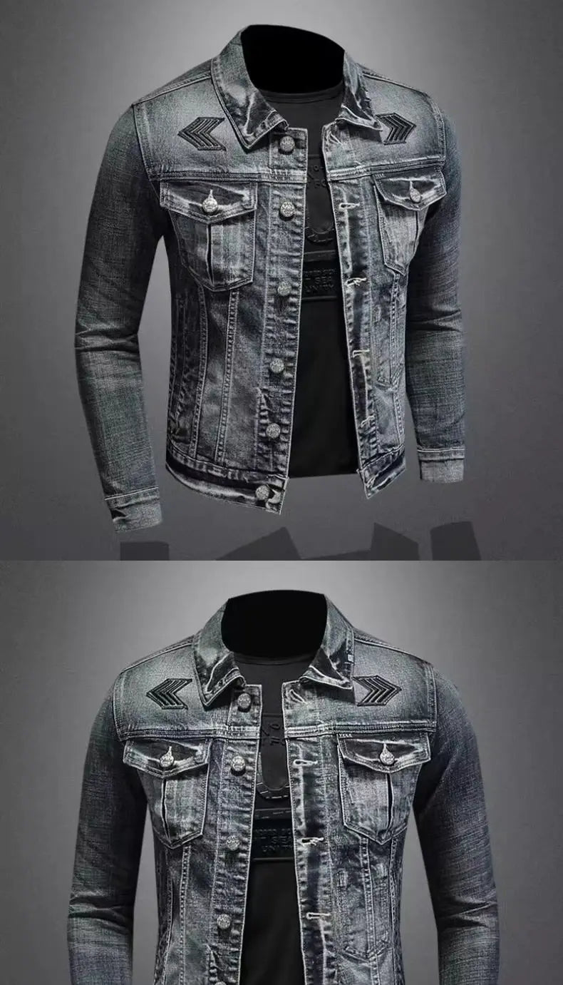 Men's Vintage Denim Jacket High Street Trend Loose Street Riding Biker Clothing Handsome Casual Buttoned Lapel Men's Clothing - ZOOMNSTORE