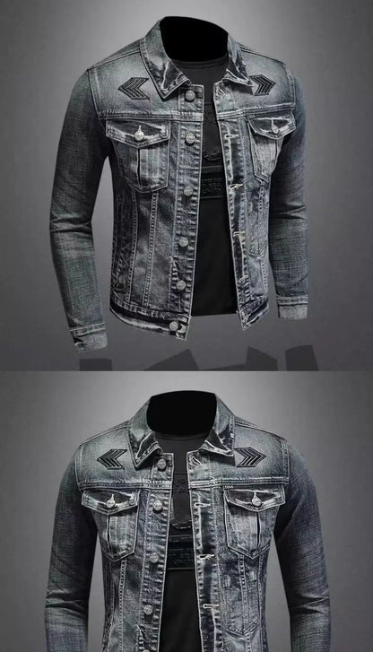 Men's Vintage Denim Jacket High Street Trend Loose Street Riding Biker Clothing Handsome Casual Buttoned Lapel Men's Clothing - ZOOMNSTORE