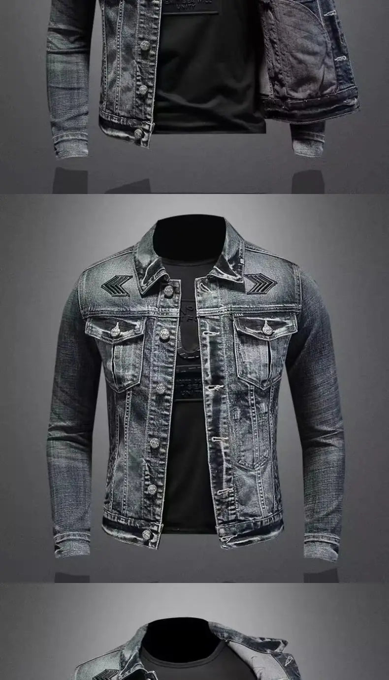 Men's Vintage Denim Jacket High Street Trend Loose Street Riding Biker Clothing Handsome Casual Buttoned Lapel Men's Clothing - ZOOMNSTORE