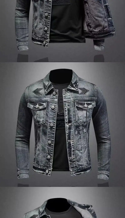 Men's Vintage Denim Jacket High Street Trend Loose Street Riding Biker Clothing Handsome Casual Buttoned Lapel Men's Clothing - ZOOMNSTORE