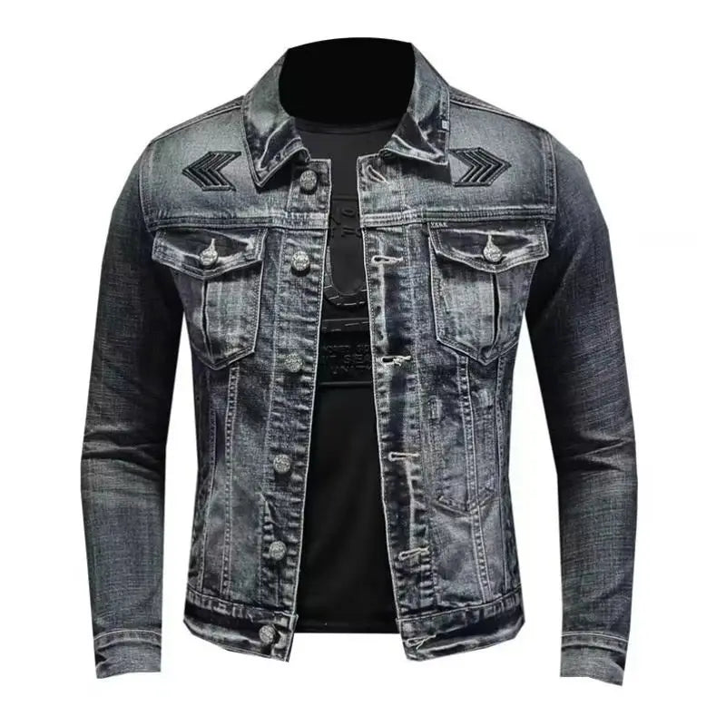 Men's Vintage Denim Jacket High Street Trend Loose Street Riding Biker Clothing Handsome Casual Buttoned Lapel Men's Clothing - ZOOMNSTORE