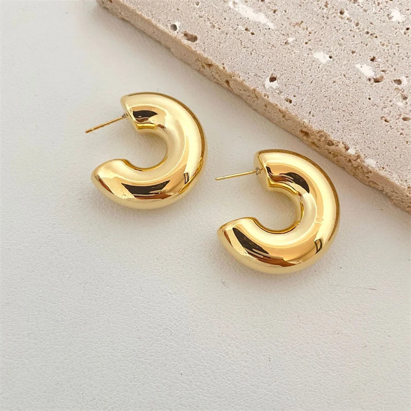 Vintage Drop Earrings – Chunky Dome Gold Plated Teardrop Studs For Women - ZOOMNSTORE