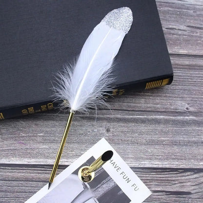Vintage Feather Quill Pen Set - 5 Carved Nibs Oblique Dip Pen for Writing Gift for School or Office - ZOOMNSTORE
