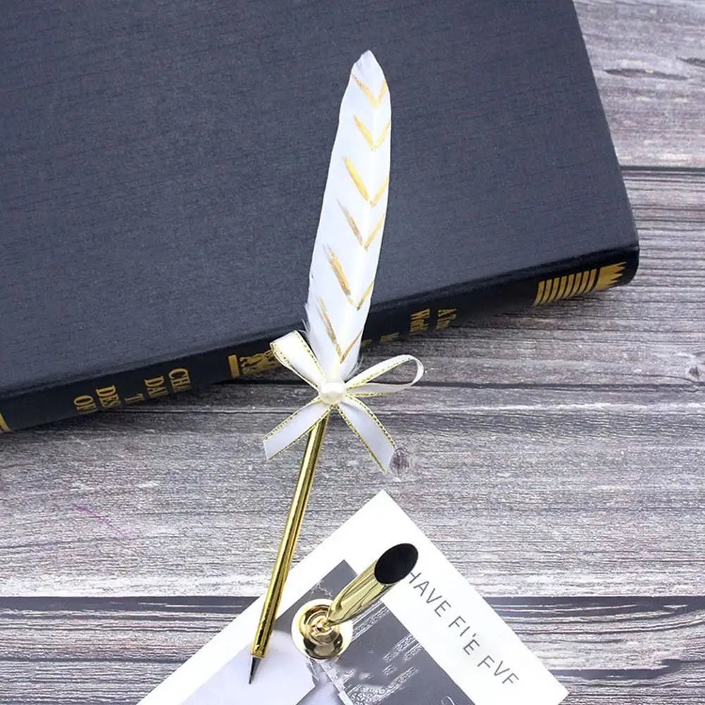 Vintage Feather Quill Pen Set - 5 Carved Nibs Oblique Dip Pen for Writing Gift for School or Office - ZOOMNSTORE