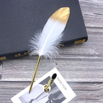 Vintage Feather Quill Pen Set - 5 Carved Nibs Oblique Dip Pen for Writing Gift for School or Office - ZOOMNSTORE