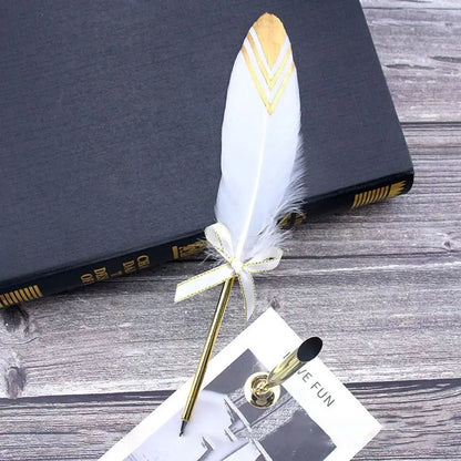 Vintage Feather Quill Pen Set - 5 Carved Nibs Oblique Dip Pen for Writing Gift for School or Office - ZOOMNSTORE