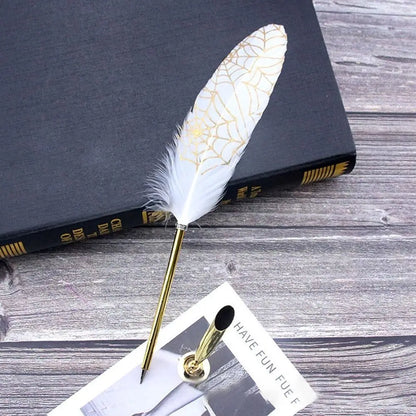 Vintage Feather Quill Pen Set - 5 Carved Nibs Oblique Dip Pen for Writing Gift for School or Office - ZOOMNSTORE