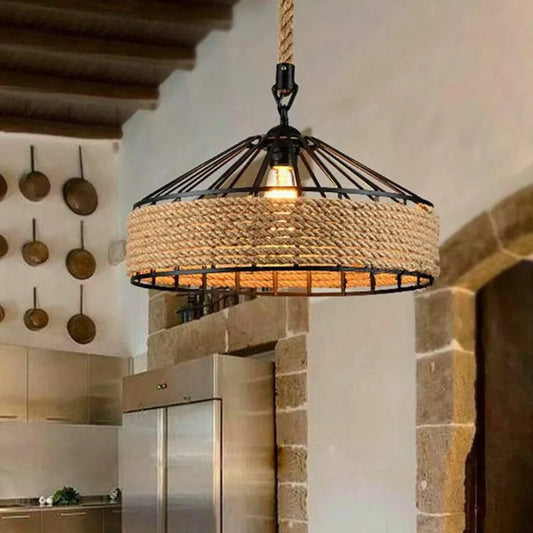 Vintage Industrial Chandelier - Adjustable Twine Overhead Lighting for Kitchen  Dining Room - ZOOMNSTORE