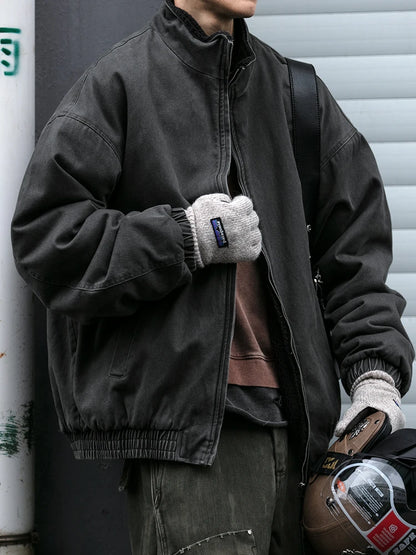 Vintage Japanese Polar Fleece Jacket - Mens Thick Winter Coat Korean Streetwear Trendy Warm Outerwear - ZOOMNSTORE