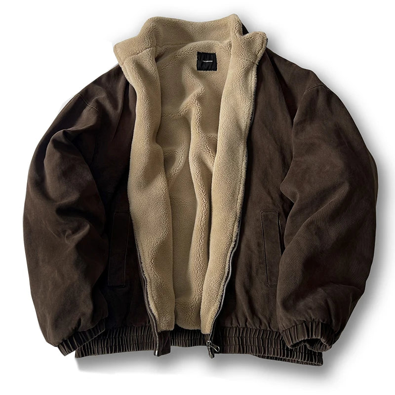 Vintage Japanese Polar Fleece Jacket - Mens Thick Winter Coat Korean Streetwear Trendy Warm Outerwear - ZOOMNSTORE