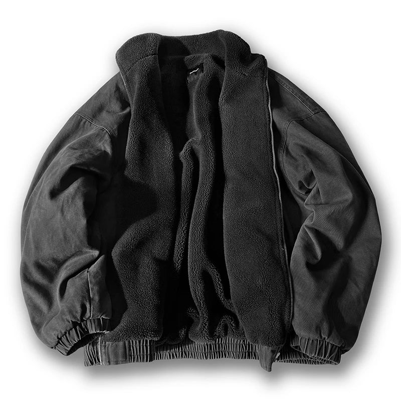 Vintage Japanese Polar Fleece Jacket - Mens Thick Winter Coat Korean Streetwear Trendy Warm Outerwear - ZOOMNSTORE