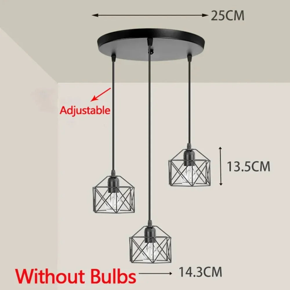 Vintage LED Chandelier - Nordic Pendant Light With Adjustable Metal Cage For Kitchen - ZOOMNSTORE