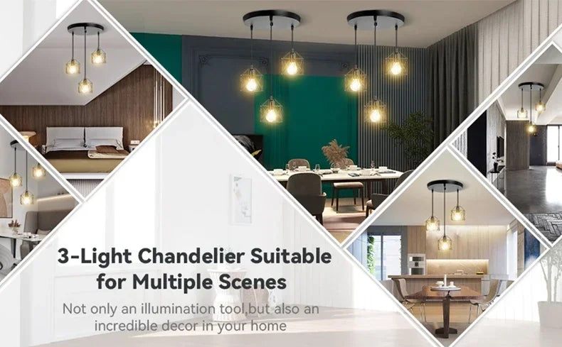 Vintage LED Chandelier - Nordic Pendant Light With Adjustable Metal Cage For Kitchen - ZOOMNSTORE