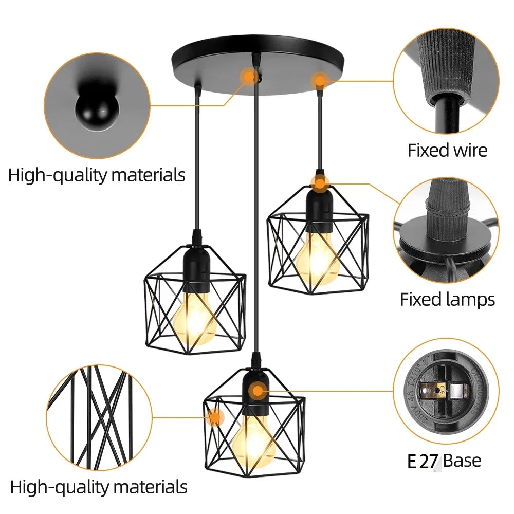 Vintage LED Chandelier - Nordic Pendant Light With Adjustable Metal Cage For Kitchen - ZOOMNSTORE