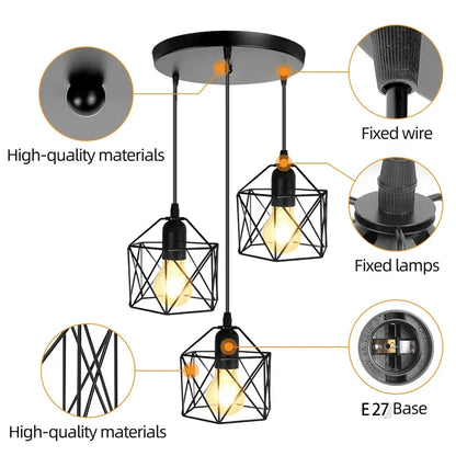 Vintage LED Chandelier - Nordic Pendant Light With Adjustable Metal Cage For Kitchen - ZOOMNSTORE