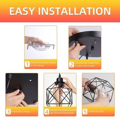 Vintage LED Chandelier - Nordic Pendant Light With Adjustable Metal Cage For Kitchen - ZOOMNSTORE