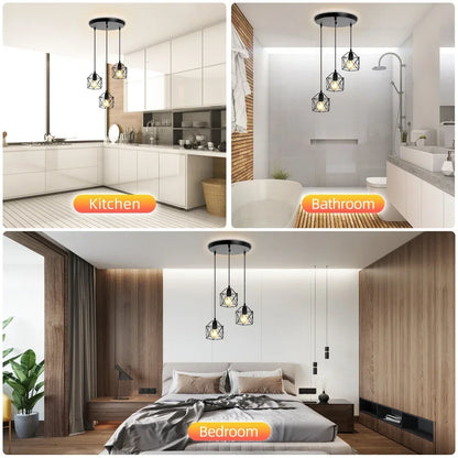 Vintage LED Chandelier - Nordic Pendant Light With Adjustable Metal Cage For Kitchen - ZOOMNSTORE