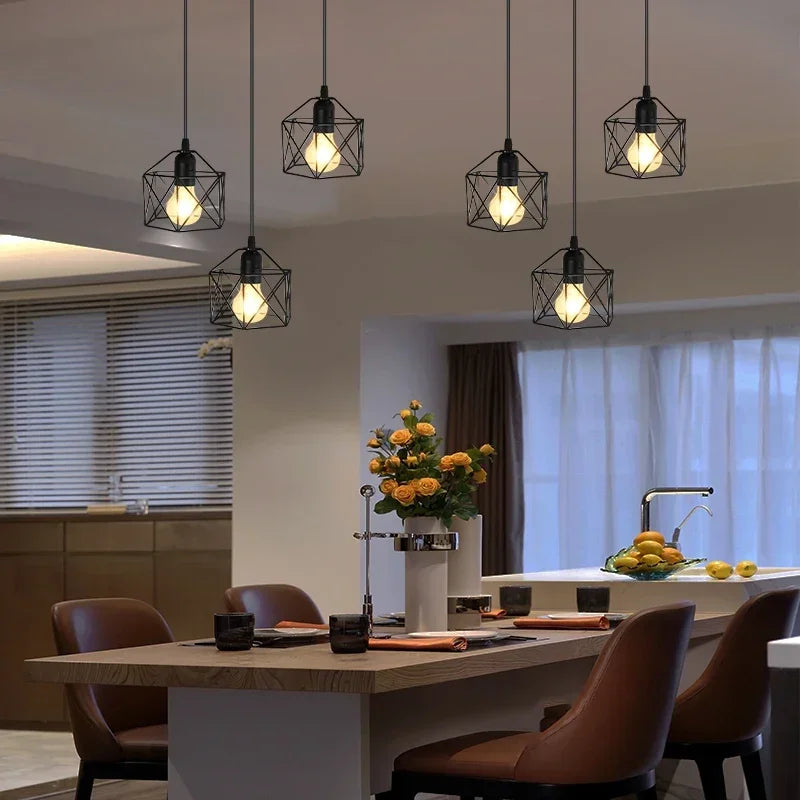 Vintage LED Chandelier - Nordic Pendant Light With Adjustable Metal Cage For Kitchen - ZOOMNSTORE
