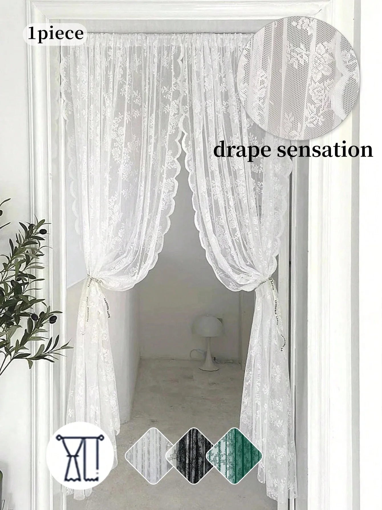 Vintage Lace Curtain – Embroidered Floral Chiffon Privacy Panel for Living Room - ZOOMNSTORE