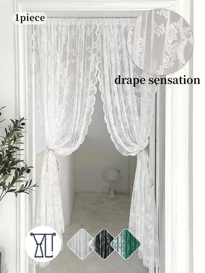 Vintage Lace Curtain – Embroidered Floral Chiffon Privacy Panel for Living Room - ZOOMNSTORE