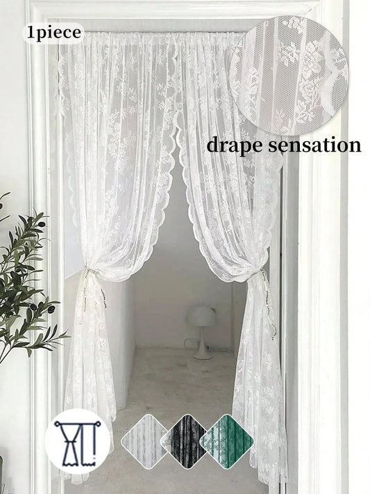 Vintage Lace Curtain – Embroidered Floral Chiffon Privacy Panel for Living Room - ZOOMNSTORE