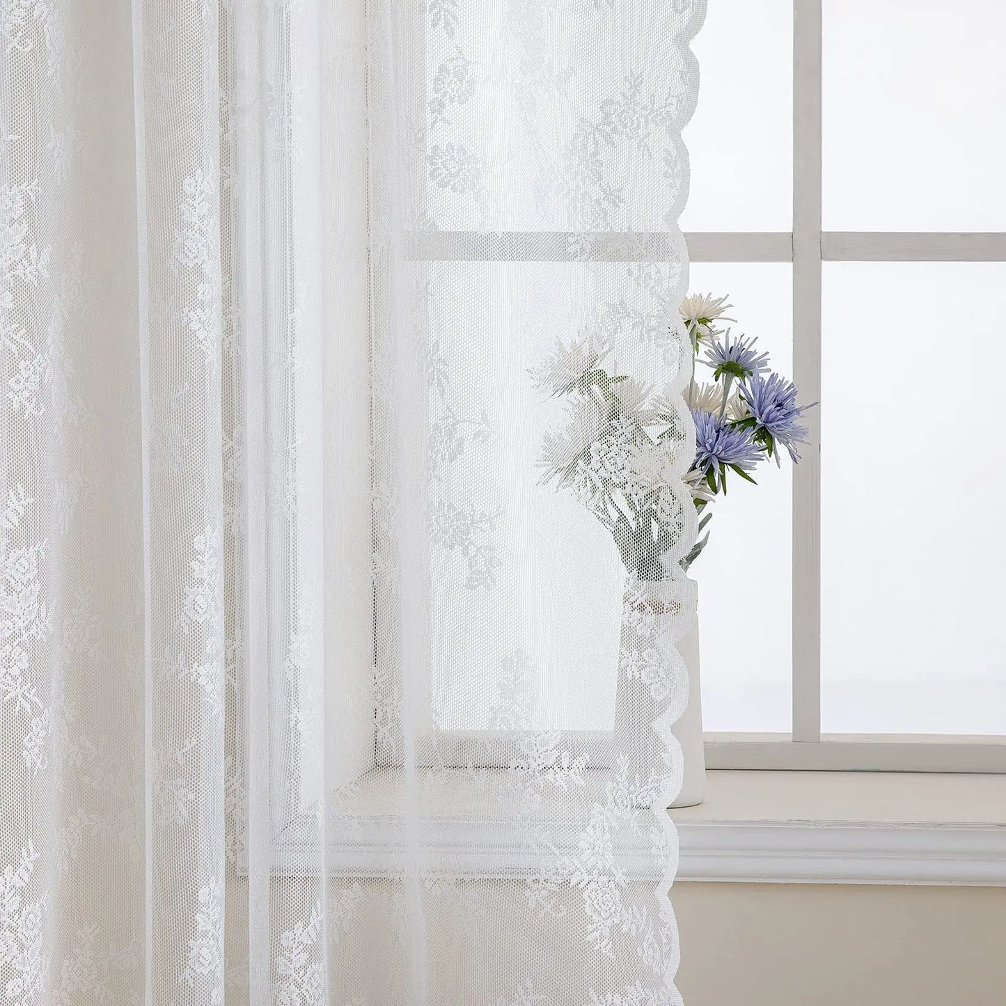 Vintage Lace Curtain – Embroidered Floral Chiffon Privacy Panel for Living Room - ZOOMNSTORE