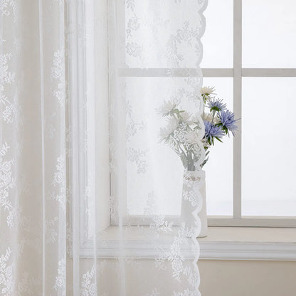 Vintage Lace Curtain – Embroidered Floral Chiffon Privacy Panel for Living Room - ZOOMNSTORE