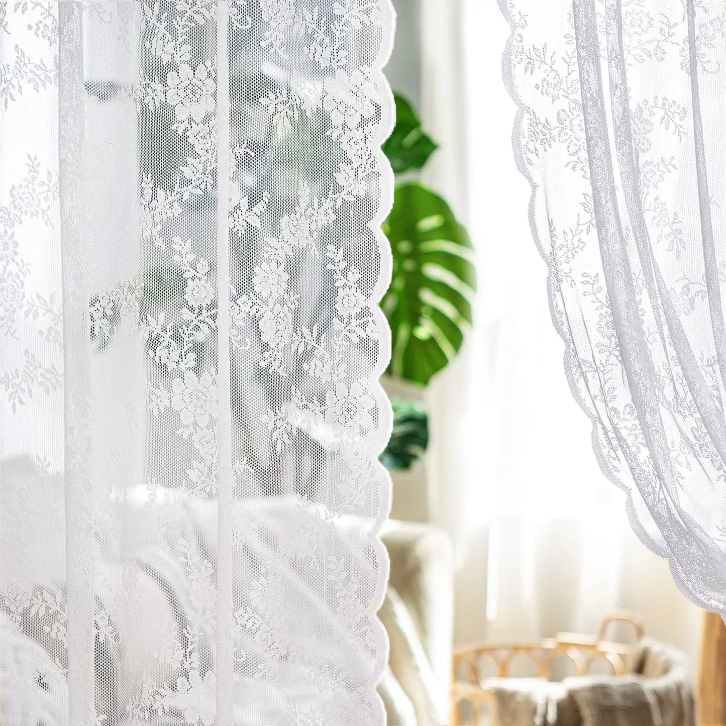 Vintage Lace Curtain – Embroidered Floral Chiffon Privacy Panel for Living Room - ZOOMNSTORE