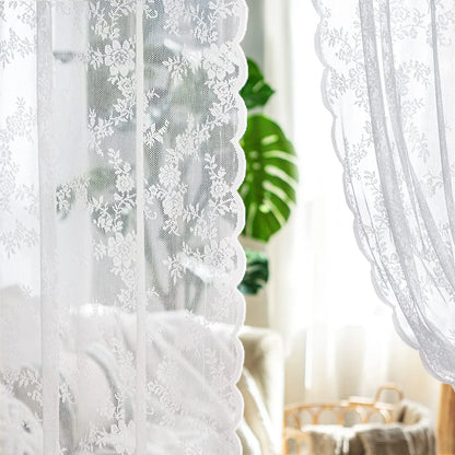 Vintage Lace Curtain – Embroidered Floral Chiffon Privacy Panel for Living Room - ZOOMNSTORE