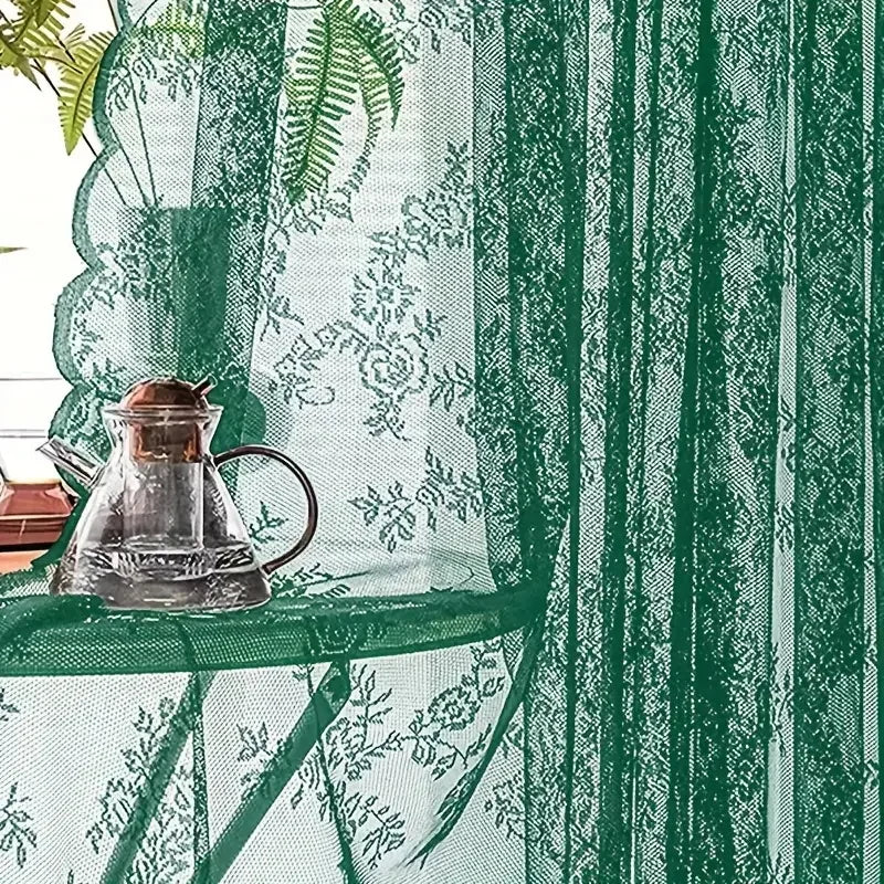 Vintage Lace Curtain – Embroidered Floral Chiffon Privacy Panel for Living Room - ZOOMNSTORE