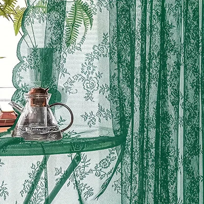 Vintage Lace Curtain – Embroidered Floral Chiffon Privacy Panel for Living Room - ZOOMNSTORE