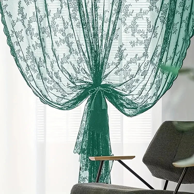Vintage Lace Curtain – Embroidered Floral Chiffon Privacy Panel for Living Room - ZOOMNSTORE