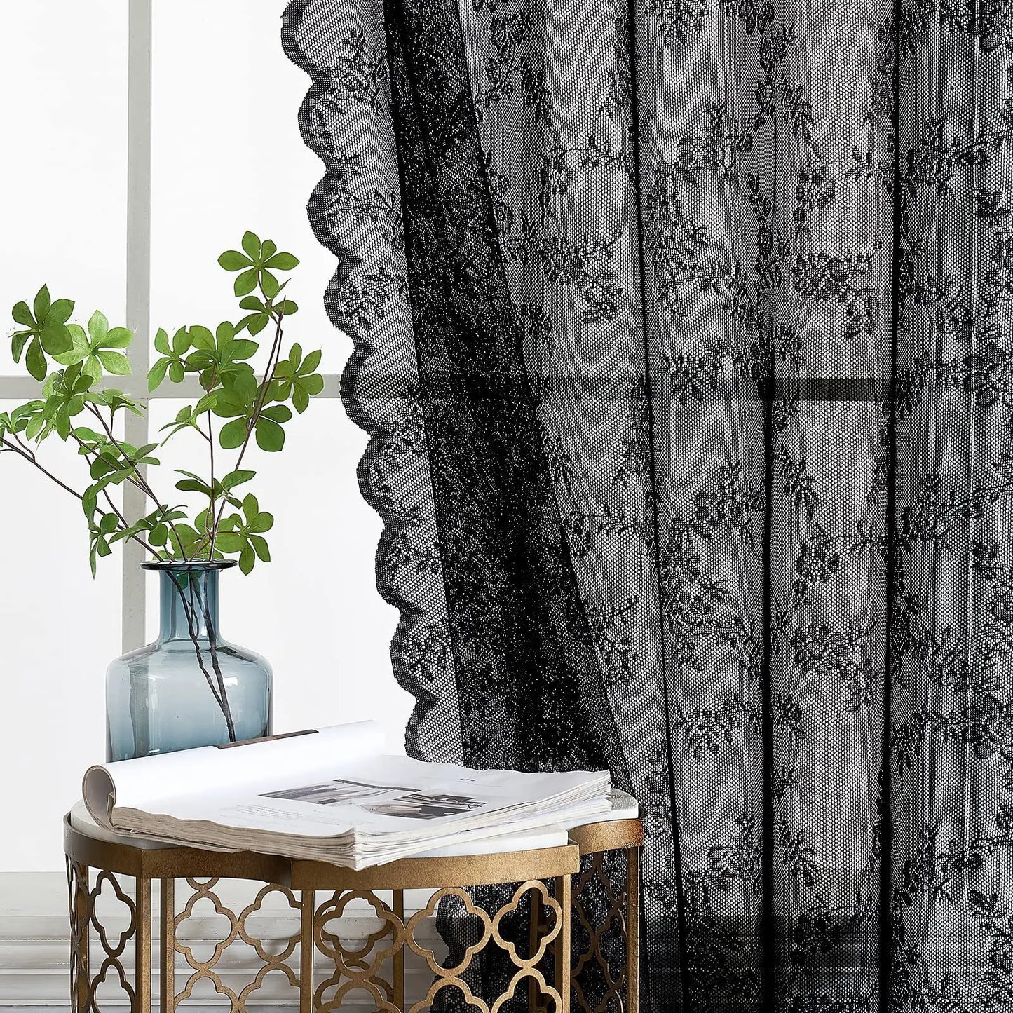 Vintage Lace Curtain – Embroidered Floral Chiffon Privacy Panel for Living Room - ZOOMNSTORE