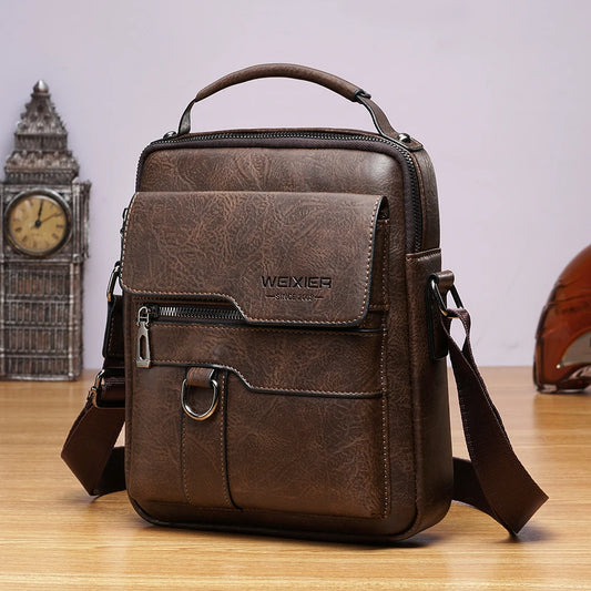 Mens Leather Crossbody Bag - Vintage Casual Messenger Fanny Pack - ZOOMNSTORE