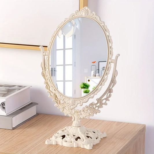 Vintage Makeup Mirror - Double Sided Oval Cosmetic Table Mirror | 360° Rotation - ZOOMNSTORE