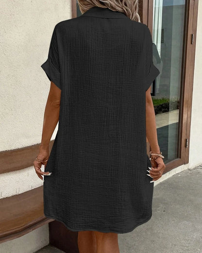 Vintage Mini Dress - Casual Cotton Linen Blend Summer Dress With Pockets - ZOOMNSTORE