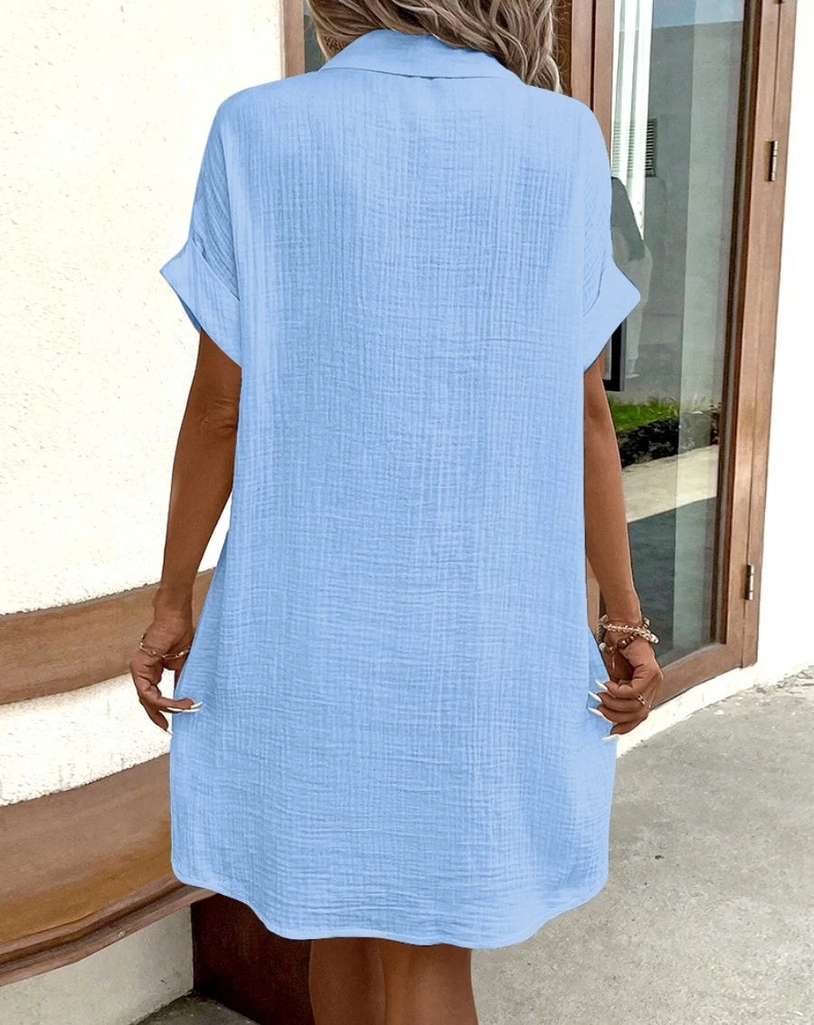Vintage Mini Dress - Casual Cotton Linen Blend Summer Dress With Pockets - ZOOMNSTORE