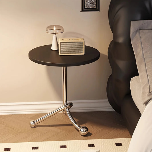 Vintage Round End Table - Elegant Wooden Side Table with Metal Legs for Living Room Bedroom or Balcony - ZOOMNSTORE