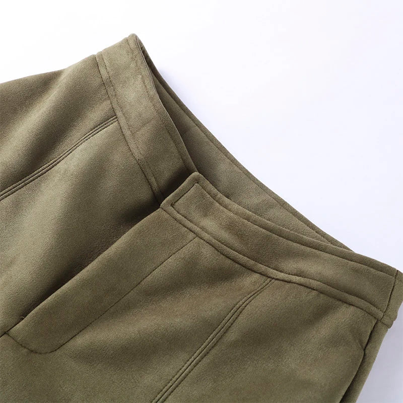 Vintage Suede Green Bomber Jacket Women Loose Lapel Full Sleeve Zipper Commute Coat 2025 Autumn Lady High Street All-match Coats - ZOOMNSTORE