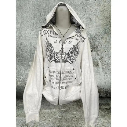 Vintage Y2K Hooded Sweatshirt - Womens Casual Streetwear Tunic Top - ZOOMNSTORE