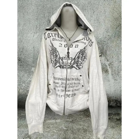 Vintage Y2K Hooded Sweatshirt - Womens Casual Streetwear Tunic Top - ZOOMNSTORE