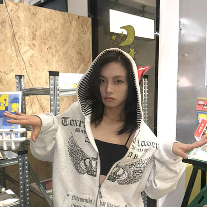 Vintage Y2K Hooded Sweatshirt - Womens Casual Streetwear Tunic Top - ZOOMNSTORE