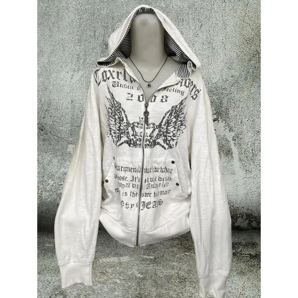 Vintage Y2K Hooded Sweatshirt - Womens Casual Streetwear Tunic Top - ZOOMNSTORE
