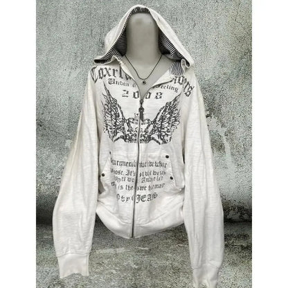 Vintage Y2K Hooded Sweatshirt - Womens Casual Streetwear Tunic Top - ZOOMNSTORE