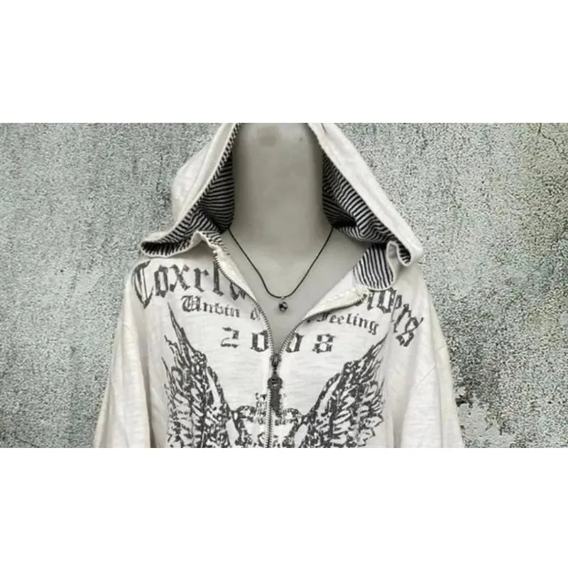 Vintage Y2K Hooded Sweatshirt - Womens Casual Streetwear Tunic Top - ZOOMNSTORE